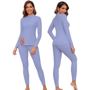 Thermo-ondergoed voor dames - Fleece ski-ondergoed set - Warm functioneel winterondergoed - Thermische leggings met opstaande kraag
