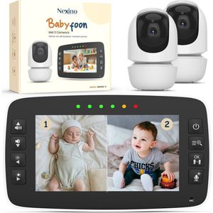 Nexino - Babyfoon - Met 2 Camera's - 4,3 Inch Kleurenbeeldscherm - Temperatuursensor - Terugspreekfunctie - Video & Audio