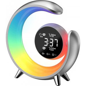 Wekker - Wake Up Light - Met Draadloze Oplader - Lichtwekker - Bureaulamp - LED Light - Bluetooth Speaker - Nachtlamp - Digitale Wekker - Zwart