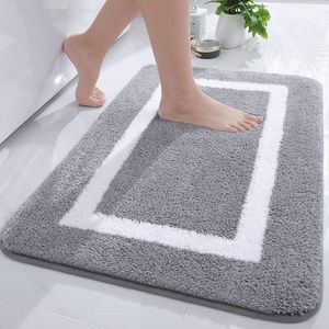 Antislip wasbaar badmat - zachte microvezel - hoogpolig - 40 x 60 cm - grijs
