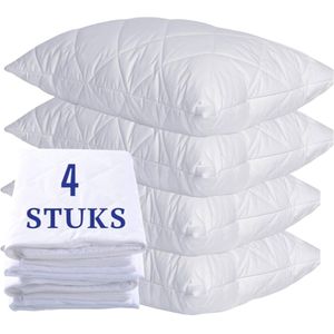 Ultra soft Gewatteerde Kussenbeschermer Met rits 100% Katoen -Antibacteriëel Kussenbeschermer -Anti-allergie-kussenbeschermers 60x70 cm - Set van 4 stuks-Wit