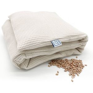 XL Met Pit ✿ Nek en schouders - Wasbare hoes - Pittenzak / coldpack - Made in NL/BE - 65 x 20 cm – Pittenkussen met tarwe – Crème wit Wafel