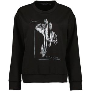 Blue Seven - Trui 237189 zwart + print ronde hals - maat 48