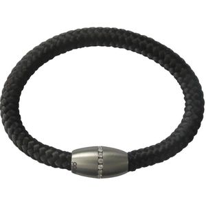 Schitterende Zwarte Touw Armband mét 17 Swarovski ® Steentjes (19 en 21 cm.) | Damesarmband | Herenarmand