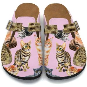Goby - Kitty Parade Dames Clogs - Handgemaakt - Kattenprint - Comfortabel - Maat 37