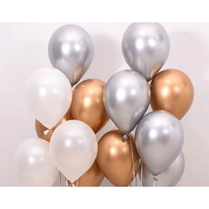 Ballonnen Set Goud - Zilver - Wit | Effen - Metallic | 9 stuks | Baby Shower - Kraamfeest - Verjaardag - Geboorte - Fotoshoot - Wedding - Marriage - Birthday - Party - Feest - Feestje - Huwelijk - Jubileum - Event