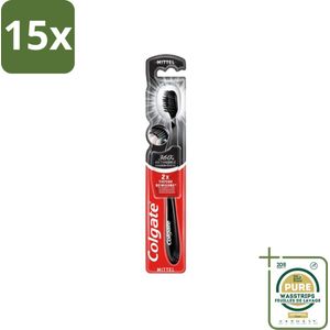 15 x Colgate - Tandenborstel - Charcoal Black 360 Medium - Zwart - 1 Tandenborstel - Grootverpakking - Tandenborstel - Houtskool - Tandenborstel Houtskool - Mondverzorging - Tandenborstel 360