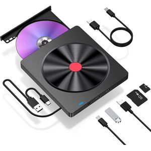 Externe CD/DVD-brander en Speler - Draagbaar en Compact - USB 3.0 Aansluiting - Compatibel met Windows en Mac - Snelle Gegevensoverdracht - Multimediale Opties - Inclusief USB Kabel - Voor Branden en Afspelen