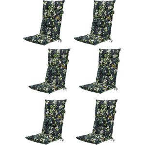 Madison tuinkussens - 6 stuks - Hoge Rug - Sadie Grey - 123x50cm - tuinstoelkussens - Antraciet - Met Lint - Extra Dik