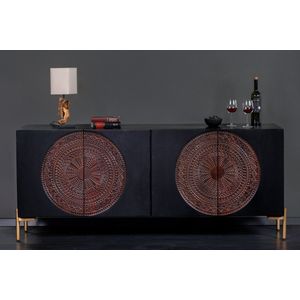 Massief dressoir MANDALA 160 cm mangohout zwart gouden poten