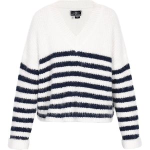 DreiMaster - Maritime - Trui - Nachtblauw/Wit - V-hals - Gestreept
