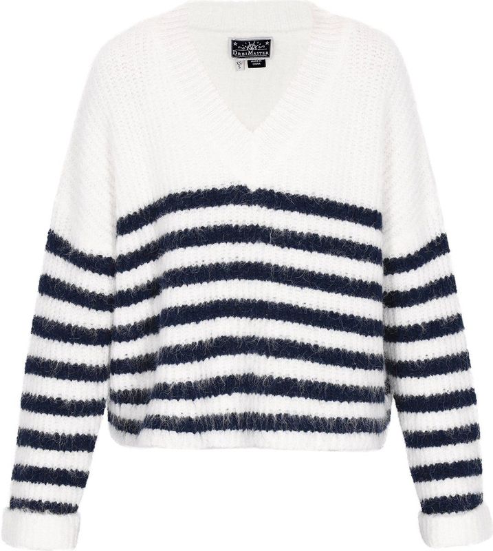 DreiMaster - Maritime - Trui - Nachtblauw/Wit - V-hals - Gestreept