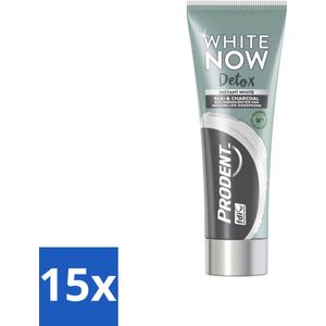 15 x Prodent - White Now - Tandpasta - Natuurlijke Ingrediënten - Klei En Houtskool - 75 ml - Tandpasta - Wittere Tanden - Klei - Houtskool - Detox