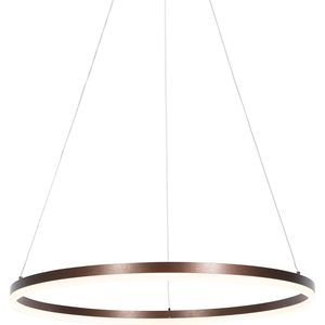 QAZQA anello - Moderne Dimbare LED Hanglamp met Dimmer voor boven de eettafel | in eetkamer - 1 lichts - Ø 80 cm - Brons - Woonkamer | Slaapkamer | Keuken
