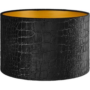 Lampenkap Cilinder - 25x25x16cm - Croco zwart - gouden binnenkant