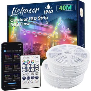 40m Waterproof Outdoor LED Strip Lights with RGB+IC Color Effects and Smart Control