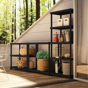 Modulaire stellingkast met 5 planken - Zwart Kunststof - 60x30x165 cm Opbergrek