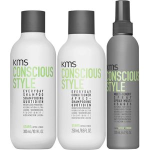 KMS Conscious Style Everyday Shampoo 300ml - Conditioner 250ml - Multi-Benefit Spray 200ml