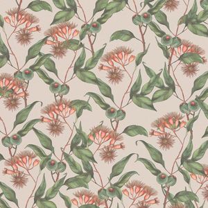 Bloemen behang Profhome 394303-GU vliesbehang hardvinyl warmdruk in reliëf licht gestructureerd met bloemmotief mat beige groen rood 5,33 m2