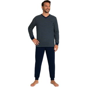 Outfitter - Heren pyjama lange mouw - blauw gestreept - maat M