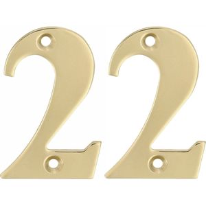 AMIG Huisnummer 22 - massief messing - 5cm - incl. bijpassende schroeven - gepolijst - goudkleur