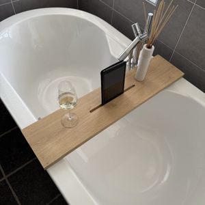 Maison DAM - Badplank eikenhout transparant matte lak - 90x20x3cm - Met Tablet uitsparing - Rubio Monocoat