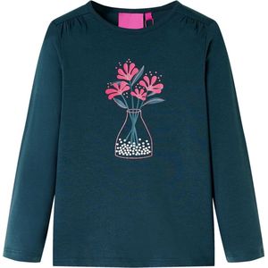 vidaXL-Kindershirt-met-lange-mouwen-bloemenprint-140-donkergroen