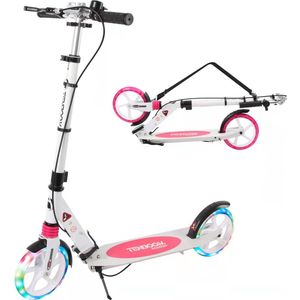 Faseras Step voor Kinderen/Volwassenen - Kinderstep met Rem - Opvouwbaar - Autoped - Max 110KG - Vering - Met grote wielen - Wit/Roze