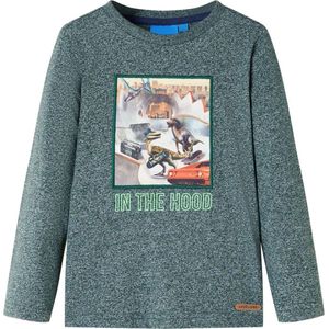 vidaXL - Kindershirt - met - lange - mouwen - 92 - gemêleerd - donkergroen