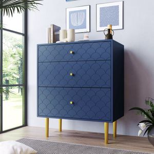 Sweiko Lade commode, commode met 3-laden, FSC ®- Gecertificeerd, Sideboard Highboard voor Slaapkamer, Alle Woonkamers, Marineblauw H89/B75/T40 cm