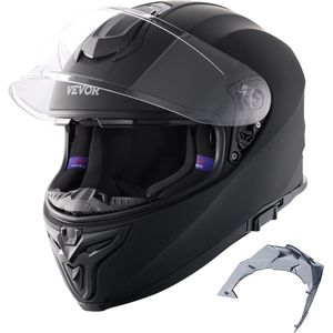 VEVOR Volgelaats Motorfietshelm Motorcross Helm, Maat XL, Helm Gemaakt van ABS, Ece Goedgekeurd, Comfortabele Motorcross Helm, Geschikt voor Tieners en Volwassenen, Zwart