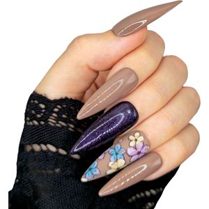 SD Press on Nails - B-289 - Plaknagels met nagellijm - XL Stiletto Kunstnageltips - Paars - Set 20 Kunstnagels handgemaakt van gel polish