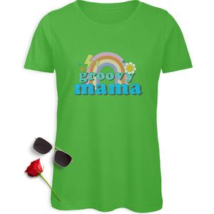 Groovy Mama T-shirt - Mama tshirt - T shirt voor mama - Dames shirt met print - Vrouwen t Shirt met vrolijke opdruk - Moederdag cadeau t Shirt - Verkrijgbaar in maten: S M L XL XXL - T shirt kleuren: Wit, Zwart en Groen.