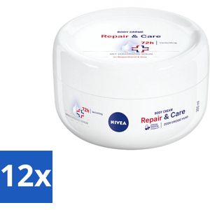 12 x NIVEA - Bodycrème - Herstel & Verzorging - Voor zeer droge huid - 72 uur hydratatie - 300 ml - NIVEA Bodycrème - Droge Huid - Intensieve Hydratatie - Panthenol - Verzorgend Serum