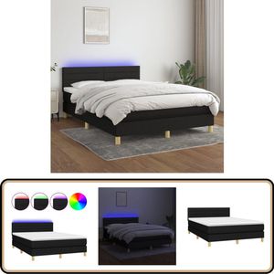 vidaXL Boxspring met LED en matras 140x200 cm zwart Boxspring - Led Boxspring - Boxspring Met Led - Tweepersoons Bed - King Size Bed