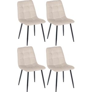 In And OutdoorMatch Eetkamerstoelen Nevil - Crème - Set van 4 - Fluweel - Hoogwaardige bekleding - Stijlvolle eetkamerstoelen - Luxe uitstraling