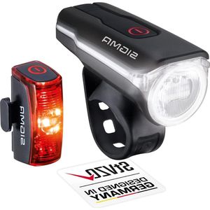 Led-fietslampenset AURA 60 en Infinity - StVZO-goedgekeurd - op batterijen - voorlicht en achterlicht - sport.