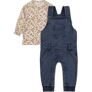 Dirkje - Basic Collection - BIO COTTON - Tuinbroek Blauw - Shirt Offwhite met bloemen - Maat 56