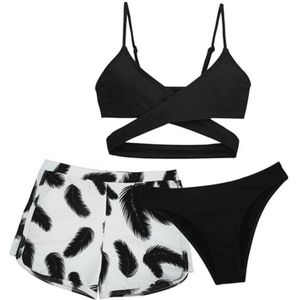 Meisjes 3-delige Badpakken Set met Tropische Print, Tankini en Bikiniset voor 8-14 Jaar