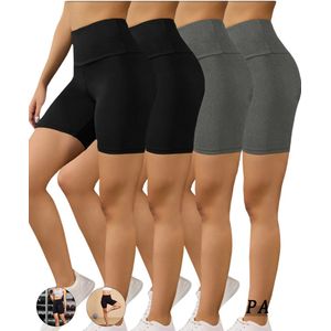 Bovista Biker Short Dames - Korte Legging - Lange Onderbroek - Bikershort - Met Pijpjes - 4 Pcs - Zwart/Grijs - Maat XXL