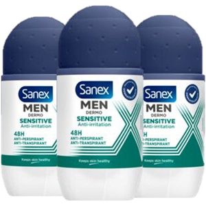Sanex Deo Roller Men - Dermo Sensitive 48H - 3 x 50 ml - Voordeelverpakking
