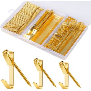 BOTC Foto ophangset - 184 stuks - Metalen foto ophanghaken met spijkers - Op droge Muur, Houten Muur - Goud