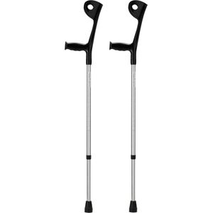 Elleboogkrukken - Loopkrukken - Krukken open manchet zwart met chrome buis - Verstelbaar - Set - paar van 2