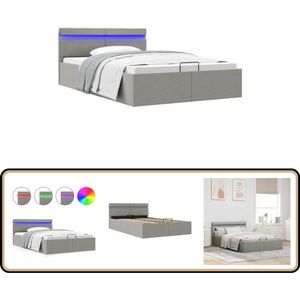 vidaXL Bedframe - 140x200 cm - Met LED en Opbergruimte Hydraulisch Bed - Stof Bed - Boxspring Bed - Led Verlichting Bed - Opbergbed