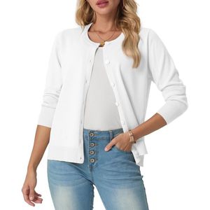 Dames Zomer Lichtgewicht Gebreid Vest met Ronde Hals en Lange Mouwen - Casual Truien voor Vrouwen