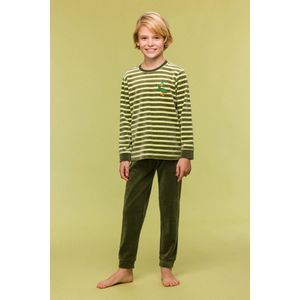 Woody pyjama jongens/heren velours - groen gestreept - eend - 242-10-PLC-V/930 - maat 92