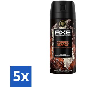 5 x AXE - Deodorant Spray - Copper Santal - Premium Geur - Warme Houtnoten - 150 m - AXE Copper Santal - Deodorant Spray - Warme Houtnoten - Langdurige Frisheid - Geur Neutraliseren