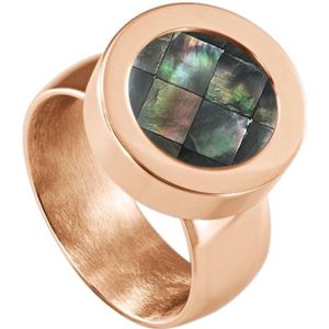 Quiges RVS Schroefsysteem Ring Rosékleurig Glans 18mm met Verwisselbare Grijze Blokjes Schelp 12mm Mini Munt