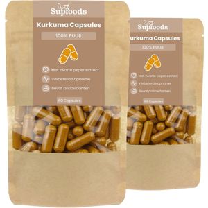 Kurkuma Capsules 100% Puur - 120 Capsules - Kurkuma Capsules met Zwarte Peper - Rijk aan Curcumine en Antioxidanten - Ideaal voor Dagelijks Gebruik met 600mg per Capsule - Turmeric