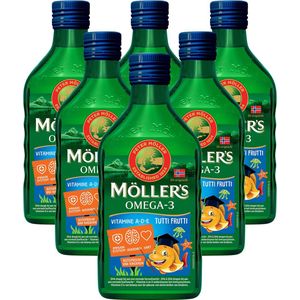 Möller's Omega-3 Levertraan Tutti Frutti - 6 x 250ml - Omega-3 visolie voor kinderen - Levertraan vloeibaar – Levertraan met fruitsmaak
